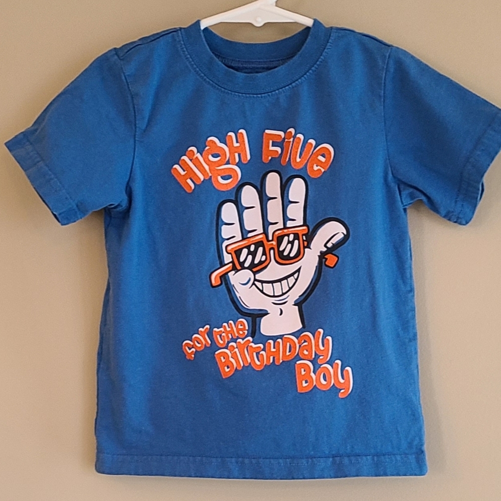 Birthday Boy blue/orange short sleeved tee shirt